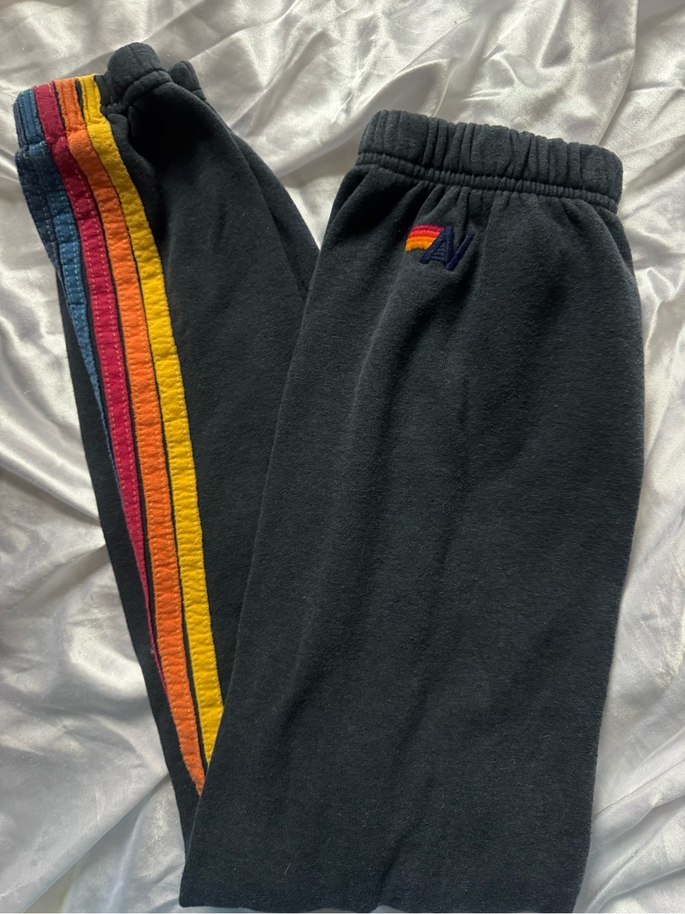 Aviator Nation Five Stripe Retro Sweatpants Navy / Rainbow EUC